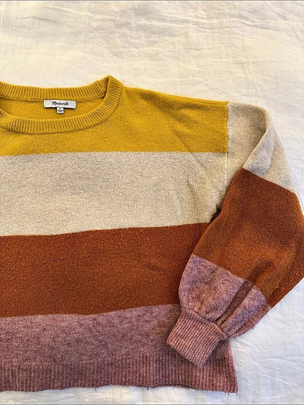 Madewell Color Block Crewneck in Yellow, Brown and Pink